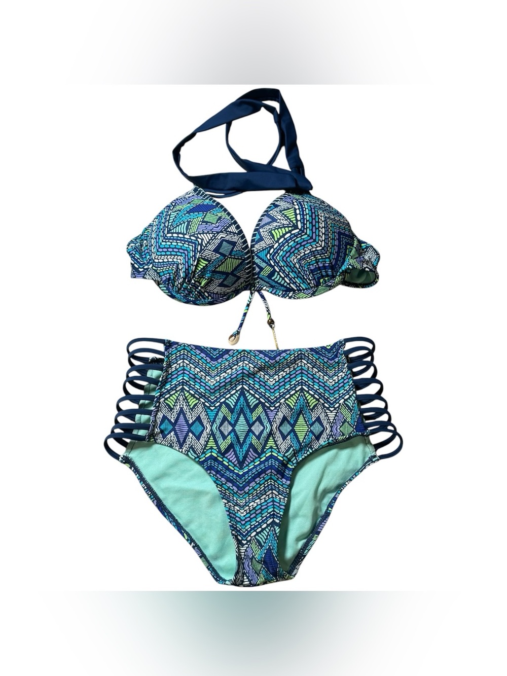 Catalina bikini set blue geometric shell beach push up swim set